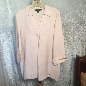 Ellen Tracy Linen Rose Tunic V neck blouse Size M